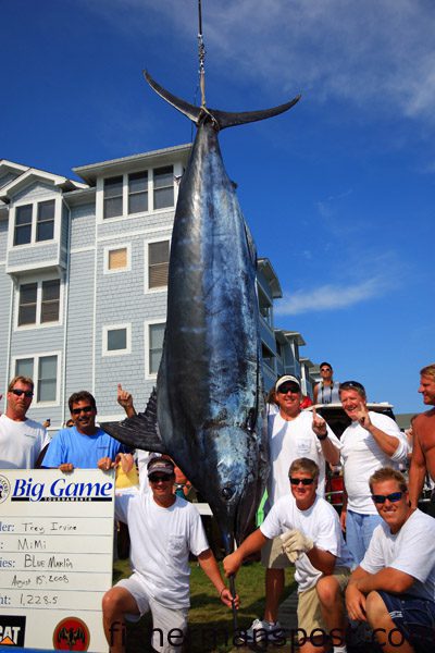 Angler Trer Irvine, fishing aboard the Ft. Lauderdale boat “Mimi” with Capt. Mike King, of Kure Beach, caugh this pending NC state record blue marlin during the Pirate’s Cove Big Game Tournament. The 1228.5 lb. marlin eclipsed the former 1142 lb. state record and earned the crew nearly $500,000.