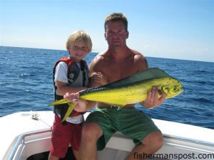 Chase Davis with a dolphin caught on a light-lined peanut pogy.