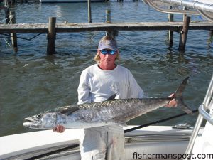 Tommy Berry with a 45.02 lb. king mackerel that fell for a live pogy while fishing three miles off Topsail Beach.