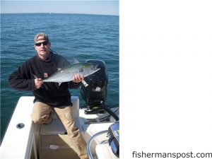 Joe Anfuso, of Wilmington, with a 12 lb. false albacore caught while fishing with Capt. Jim Sabella of Plan 9 Fishing Charters out of Wrightsville Beach. The fish ate a 14 gram Maria jig in green.