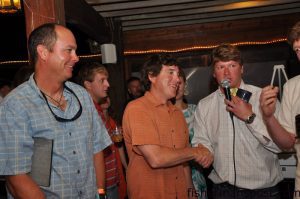 Capt. Stephen Draughon (left) and the crew aboard the "Bill Collector" took first place in the Reelin' For Research tournament, adding mid-twenties dolphin and wahoo to a blue marlin release to tally 149 total points. Photo courtesy of Jennings Cornwell.