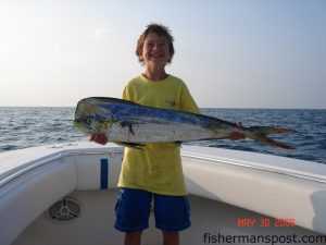 Jeffrey Burnette with a dolphin hooked near the Same Ol' while he was fishing with Jamie Ezzell on the "Hot N Heavy."