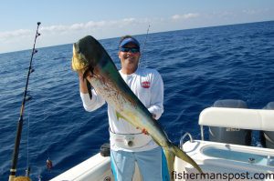 Eddie Hardgrove with a 20 lb. bull dolphin that inhaled a ballyhoo underneath a red/black Ilander while trolling the northeast corner of the Big Rock with Capt. Chesson O’Briant of CXC Charters. 