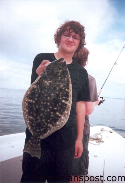 Winn Miller, from Canyon Country, CA, with a flounder caught near Southport using a live peanut pogey. He was fishing with Capt. Greer Hughes of Cool Runnings Charters out of Oak Island.