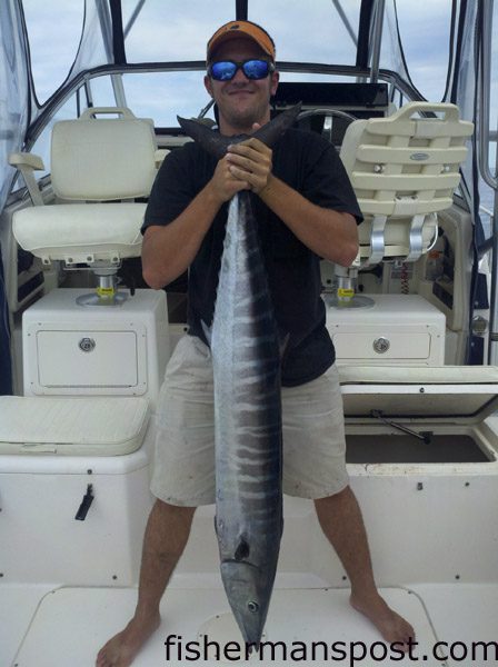 Harrison Hall, of Highlands, NC, with his first wahoo, which bit a ballyhoo under a black/purple skirt north of the Same Ol’ Hole while he was fishing with Chandler Turlington.