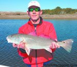 Frank Pope, of Jacksonville, NC, with an upper-slot red drum that he hooked while sight-casting a Zoom Fluke soft plastic. He was fishing a bay near Swansboro with Capt. Rob Koraly of Sandbar Safari Charters.