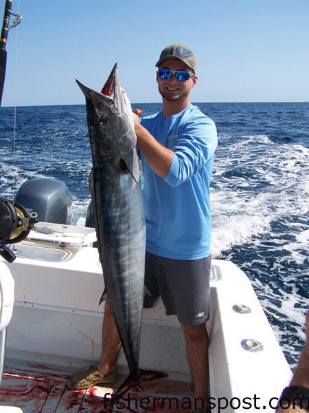 Tommy Scheetz with a 51 lb. wahoo that struck a skirted ballyhoo in the Gulf Stream off Southport while he was fishing with Capt. Wally Trayah of Oak Island Fishing Charters.