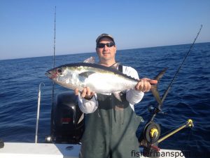 Nesbit Noble with a blackfin tuna that bit a cigar minnow near Frying Pan Tower while he was fishing with Capt. Kevin Sneed of Rigged and Ready Charters.