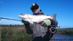 Anthony Massa, from CO, with a slot red drum that fell for a shrimp fly in a creek near Bald Head Island while he was fishing with Capt. Robert Schoonmaker of Carolina Explorer Charters.