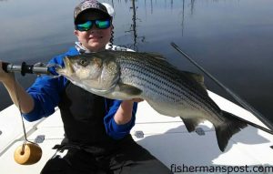 Tommy Lewis III (age 14), of Raleigh, with a 13 lb. striped bass he hooked on a blue diving plug while fishing the Cape Fear River near Wilmington with Capt. Jon Huff of Circle H Charters.