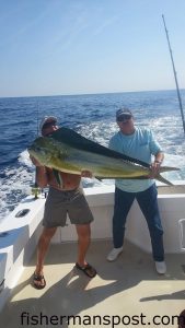 Steve Bartholomew with the 43 lb. winning dolphin in the NC Offshore Challenge, hooked in the Gulf Stream off Beaufort Inlet while he was fishing with Capt. Mike Webb on the "Pelagic."