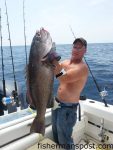 Matthew "Bambam" Huff, of Raleigh, with a 42.14 lb. gag grouper (3 lbs. off the state record) that attacked a 200g knife jig in 280' of water offshore of Frying Pan Tower while he was fishing aboard the "Bubbles" out of Southport.