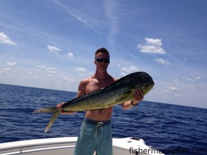 Brandon Bridges of Wilmington NC with a nice bull dolphin caught offshore of Carolina Beach fishing on the "Jus Right" with Carl and Kelly Cliver.