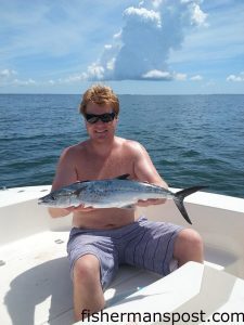 Stephen Williams, of Horry County, SC, with a big spanish mackerel that bit a cigar minnow at some live bottom 10 miles off Oak Island while he was fishing on the "Blue Reef Balls."