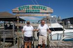 Sarah and Scott Hunt, of the "Double Shot" fishing team, with a quartet of spanish mackerel including the trio that earned the crew first place in the Wide Open Tech Spanish Mackerel Open. The spaniards bit trolled Clarkspoons near the Liberty Ship.