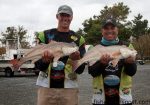 Lee Padrick and Dwayne Smith--"The Redfish Guys"--with the 13.30 lb. pair of red drum that earned them first place in the Riley Rods Fall Redfish Shootout out of Surf City. The fish fell for a popping cork rig and a topwater plug in a Sneads Ferry marsh.