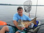 Jack Jackson, of Havelock, NC, with a citation-class red drum he caught and released after it struck a D.O.A. Deadly Combo rig while he was kayak-fishing the lower Neuse River.