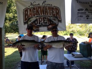 Brad Buck and Mark Dudley secured the top spot on the Neuse River Backwater Open leaderboard with a 25.02 lb. aggregate weight anchored by these fat stripers. The fish struck Rapala Skitterwalk topwaters early in the morning near New Bern.