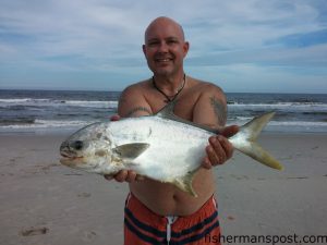 Ted Heinzman with a near-4 lb. citation pompano that bit squid in the surf at the north end of Carolina Beach. Weighed in at Island Tackle and Hardware.