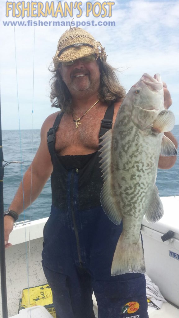 Mike Moss with a gag grouper that struck a live bait in 75' of water off Beaufort Inlet while he was fishing with Capt. Chris Kimrey of Mount Maker Charters. 