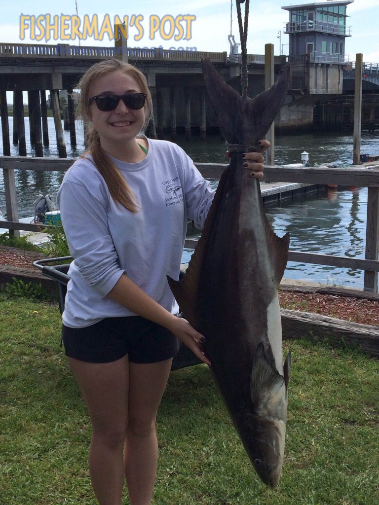 Liza Herring with a 42 lb. cobia she landed on light tackle while trolling for spanish mackerel off Masonboro Island.