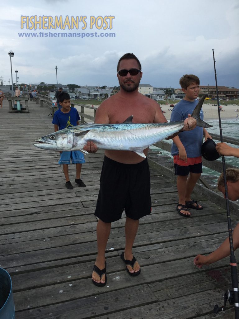 Timothy Barrier with a 27 lb. king mackerel that struck a live threadfin herring off Kure Beach Pier.