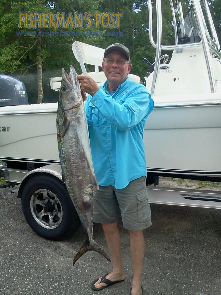 Fred Walker, of Burgaw, NC, with a 33 lb. king mackerel he hooked off Southport. Weighed in at Wildlife Bait and Tackle.