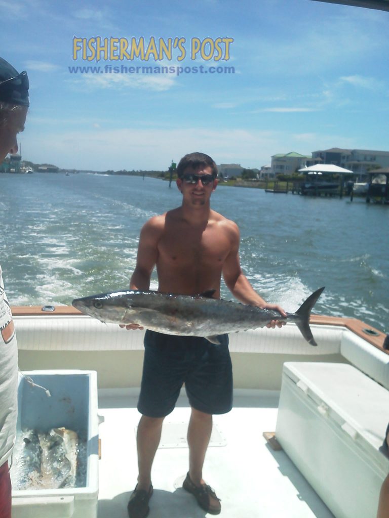 Aaron Baldwin with a 26 lb. king mackerel that bit a dead cigar minnow near the Shark Hole while he was fishing with Capt. Ryan Jordan of Fugitive Charters.