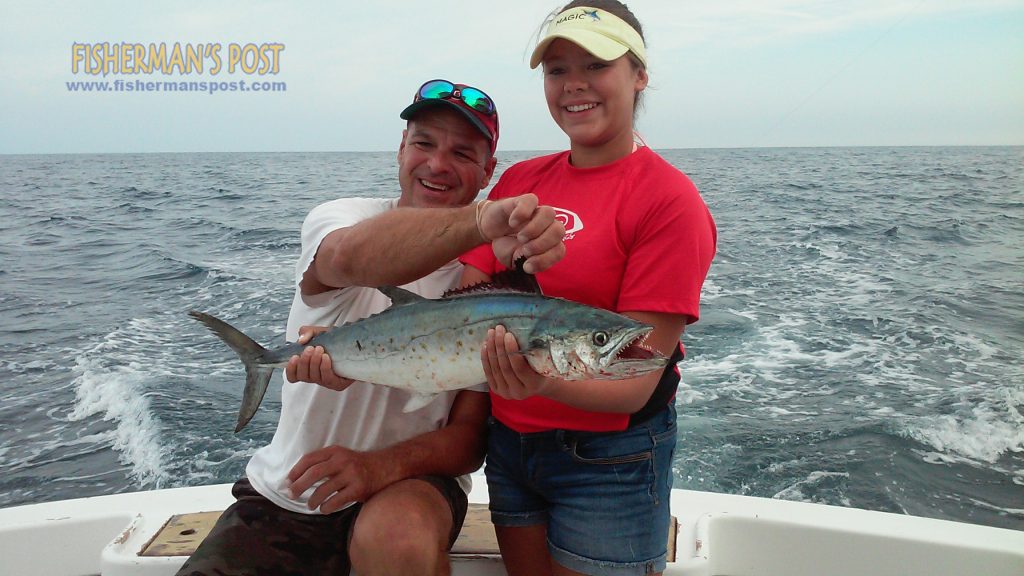 Laine Barefoot (age 13), of Louiseburg, NC, with a citation 7.2 lb. spanish mackerel that fell for a blue/white skirted ballyhoo near the Northwest Places. She was fishing with Capt. Ned McClung on the "Magic."