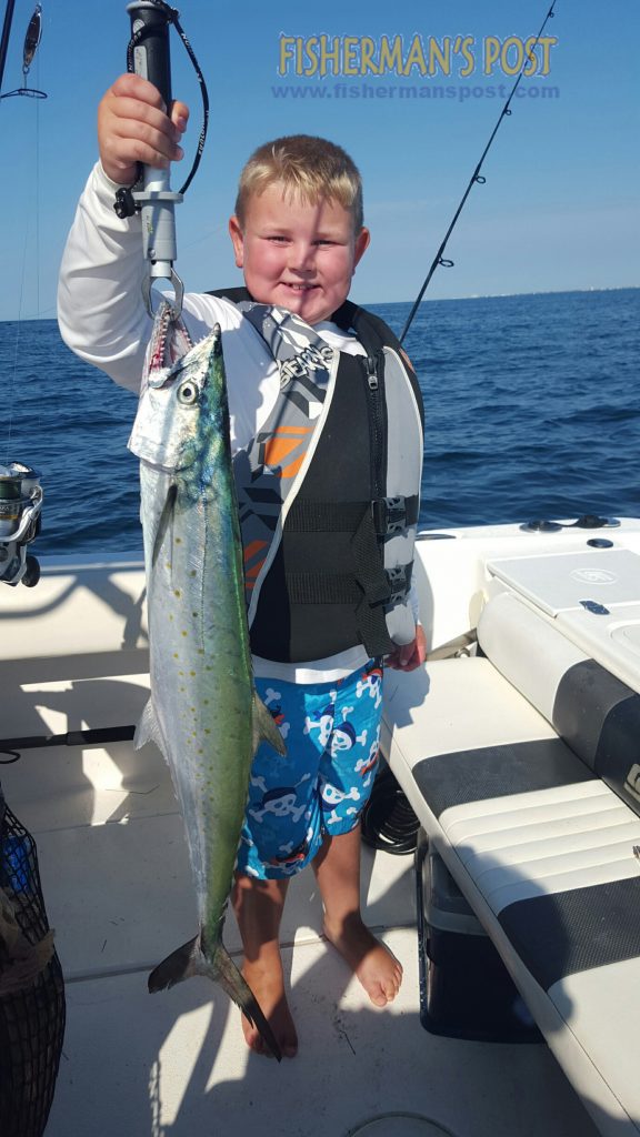 Jackson Riggan with a 5.62 lb. spanish mackerel that bit a live bait at a nearshore reef off Beaufort Inlet. Weighed in at Chasin' Tails Outdoors.