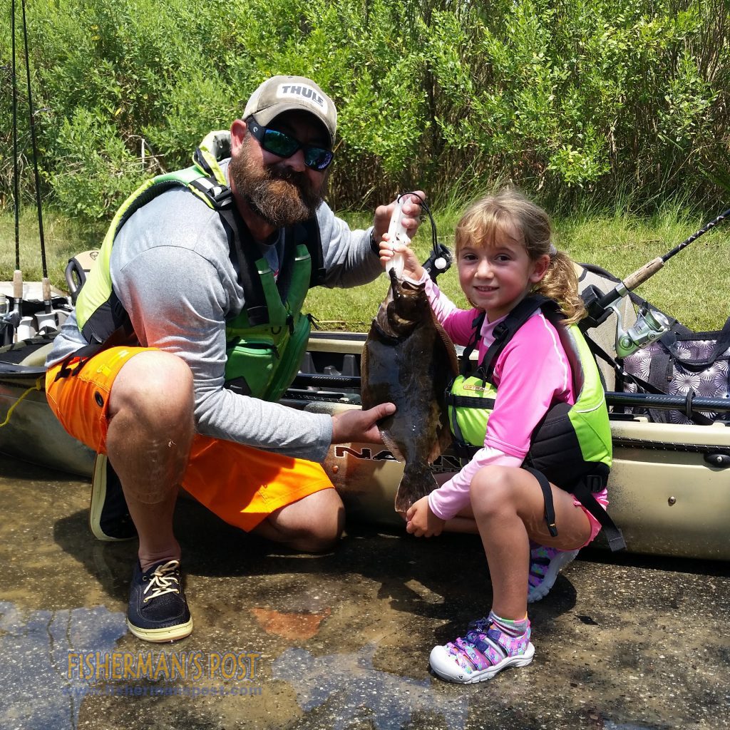 Chris and Aynsley Tryon with an 18" flounder that Aynsley landed while they were kayak-fishing the Cape Fear River.