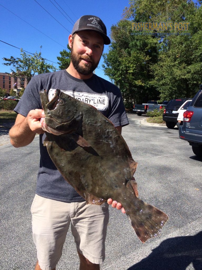 J.J. Khoury, of Wilmington, with a 10 lb. flounder that bit a live bait in the ICW north of Wrightsville Beach while he was fishing with friends.