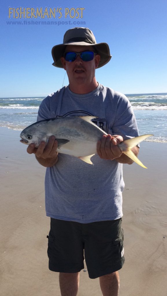 Perrin Lee, of Benson, NC, with a citation 4 lb., 4 oz. pompano that struck shrimp in the surf at Topsail Beach.