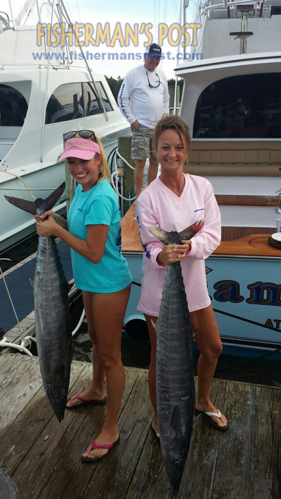 Tina Trombetta and Trish Dearing, of Atlantic Beach, with a pair of wahoo that attacked ballyhoo while they were trolling near the Big Rock on the "Diamond Girl."