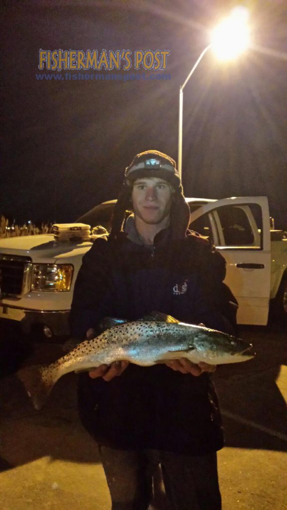 Perry Harper with a 3.5 lb. speckled trout that bit a black and gold jerkbait while he was fishing near Hampstead with Chris Natale.