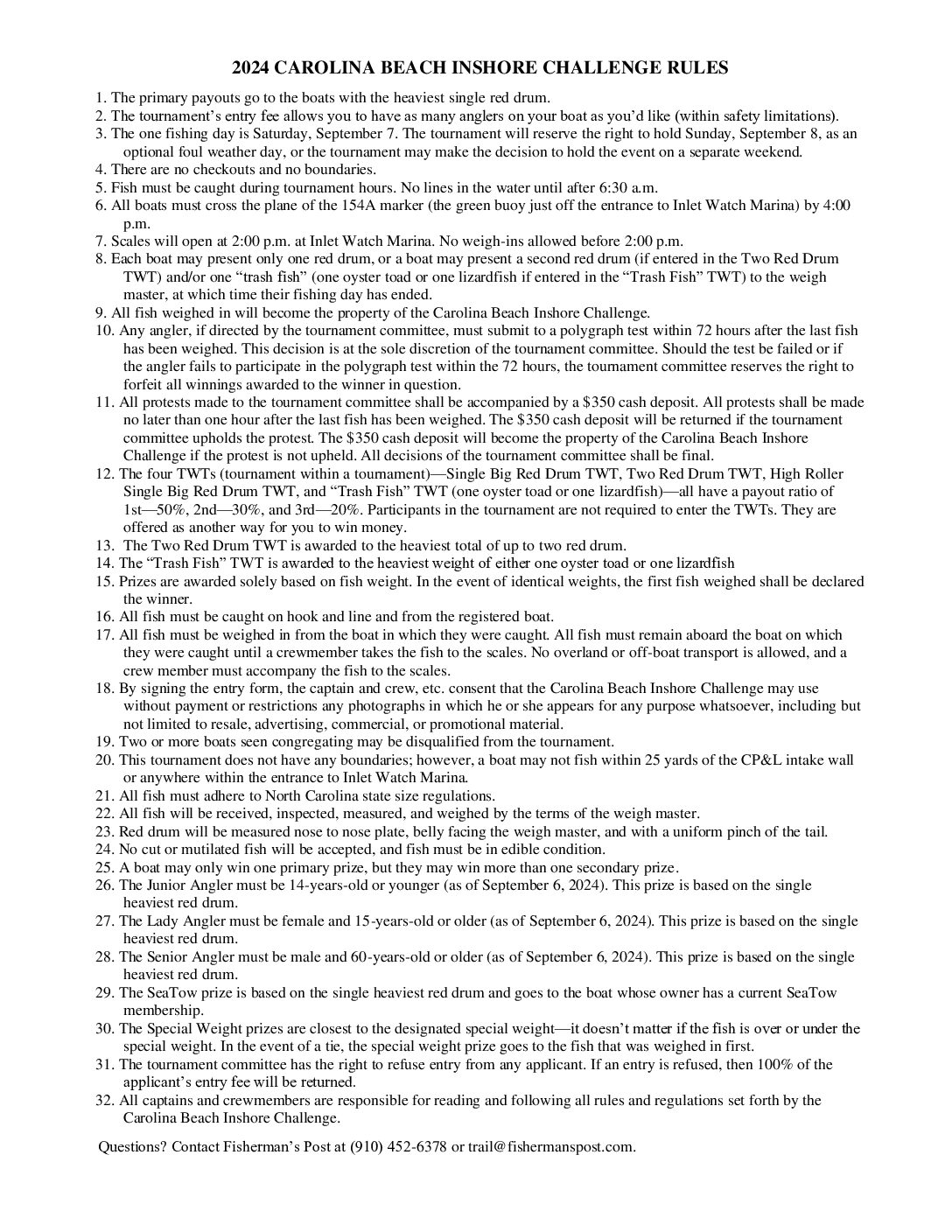 2024 Carolina Beach Inshore Challenge Rules
