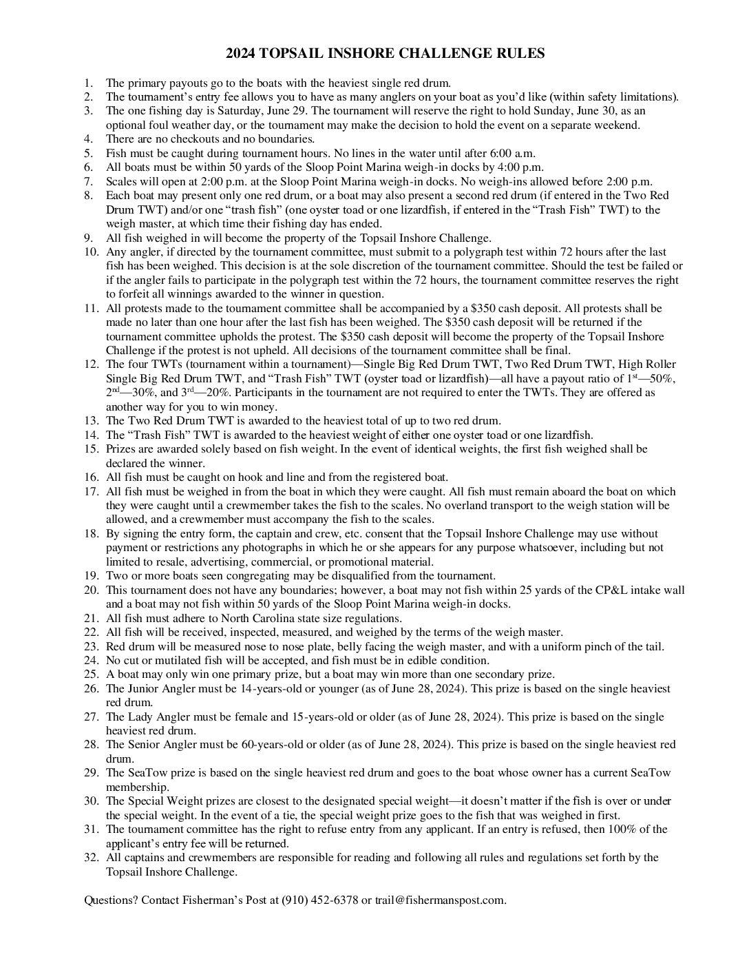 2024 Topsail Inshore Challenge Rules