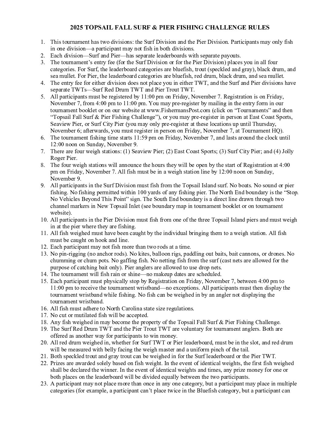 2025_Topsail_Fall_Surf_Pier_Rules