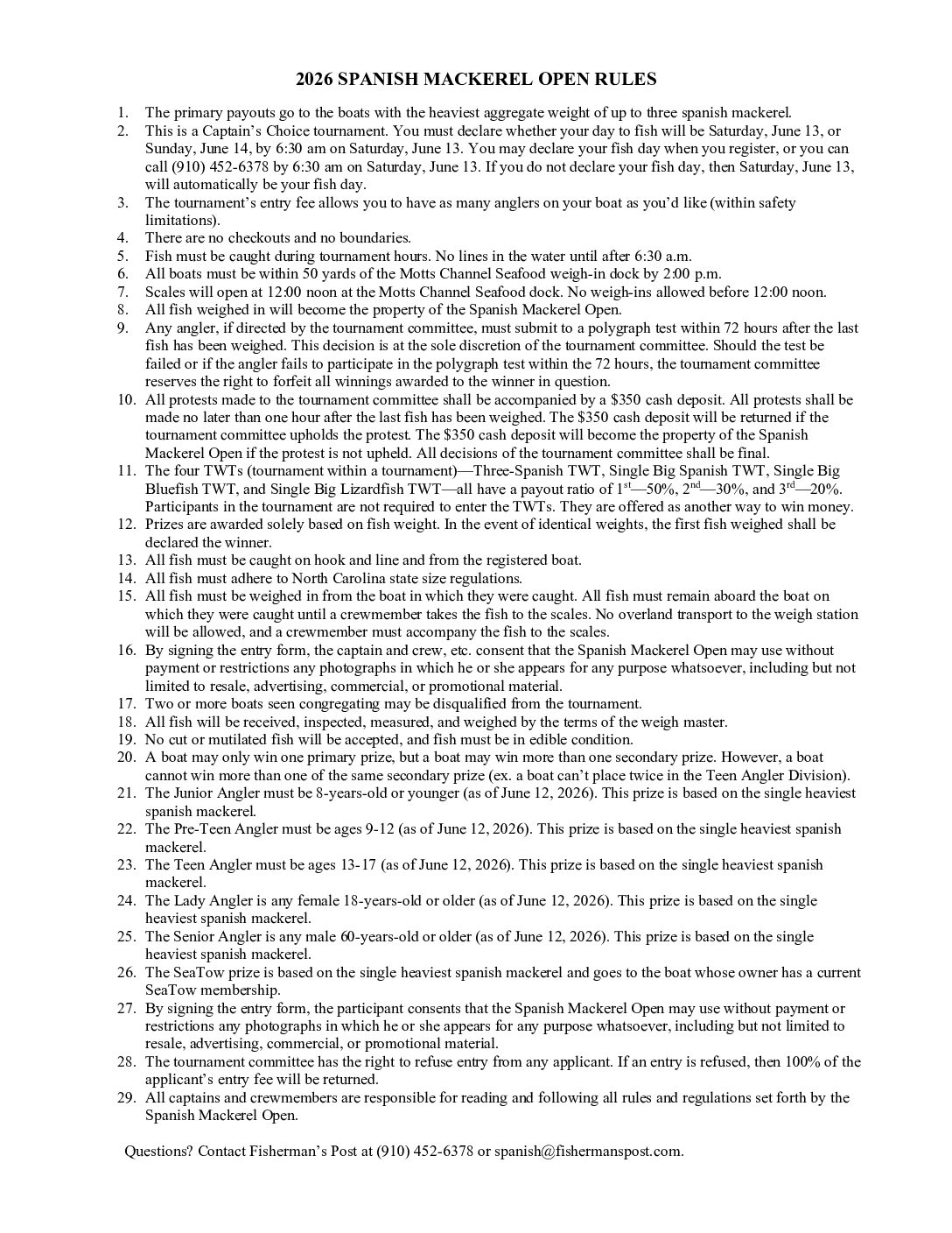 2026 Spanish Mackerel Open Rules