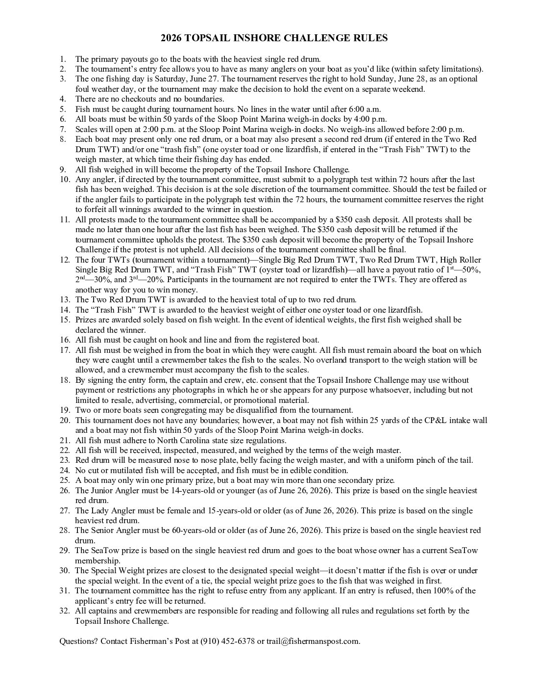 2026 Topsail Inshore Challenge Rules